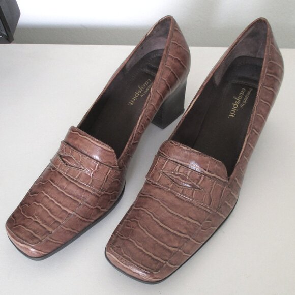 Easy Spirit Womens Brown Croco Penny Loafer w/2.5" Block Heel - Size 7.5M - Picture 8 of 10